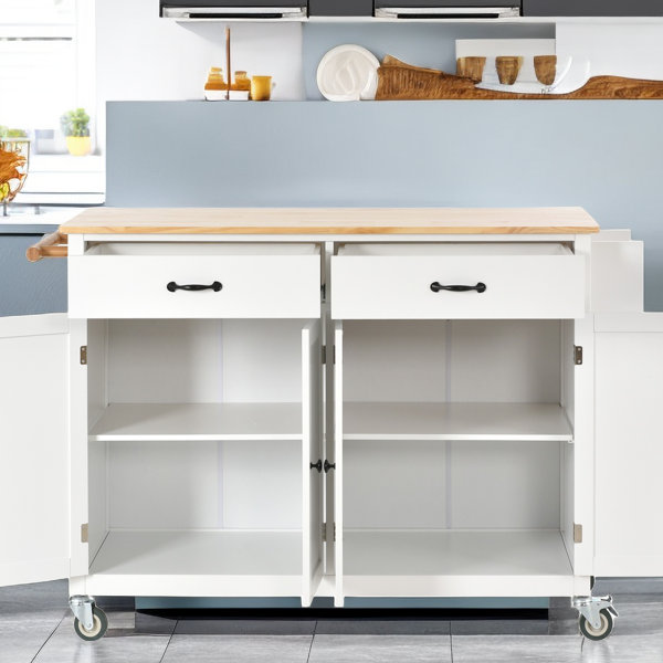 Red Barrel Studio® Kitchen Island With Wheels Solid Wood Kitchen Island